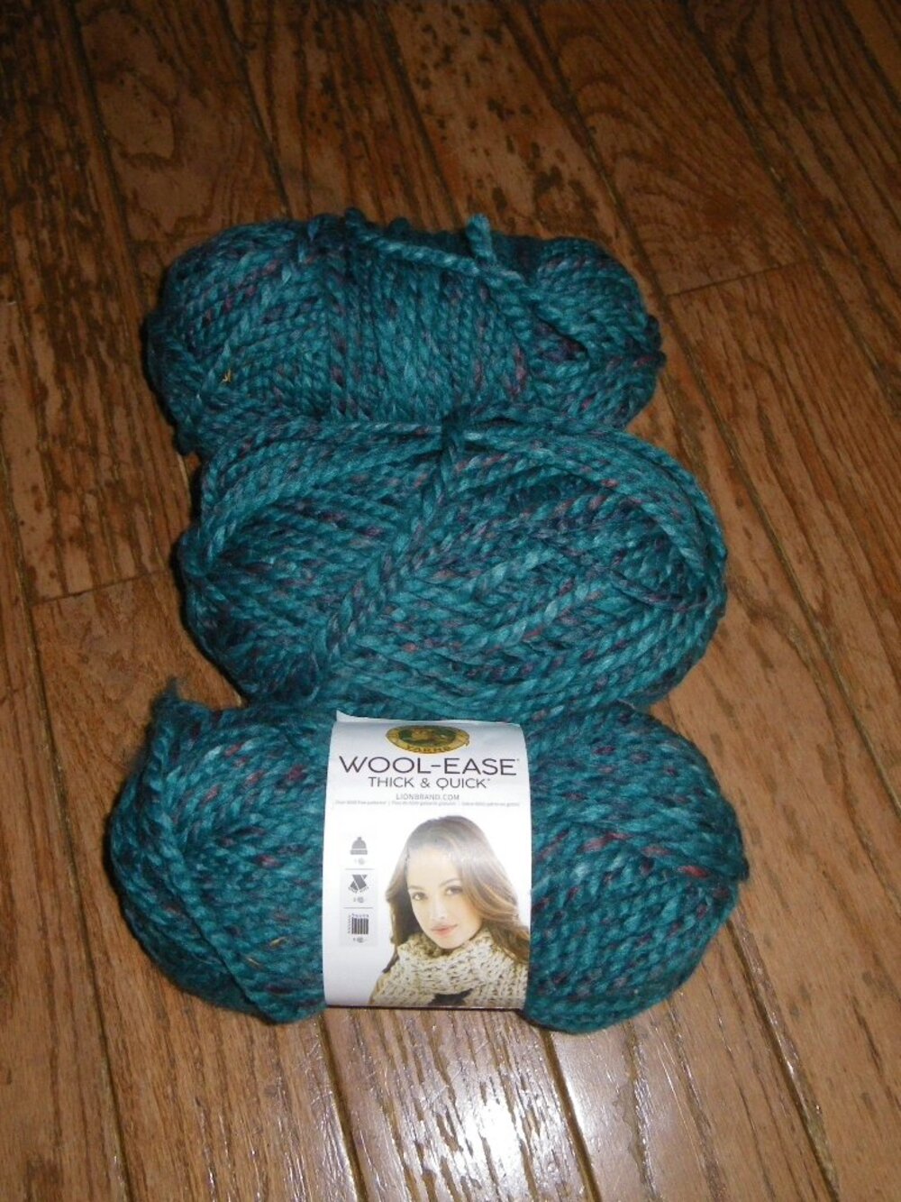3 Skeins Lion Brand Yarns Wool Ease Thick & Quick Color Deep Lagoon 87 yds ea.